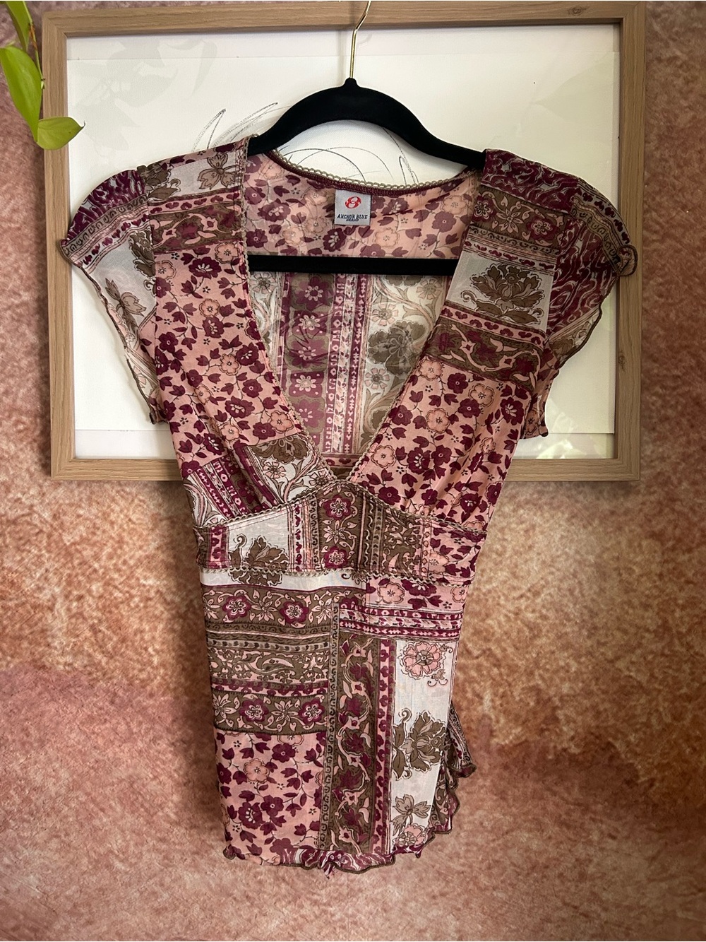 Anchor Blue Pink & Olive Floral Sheer Top